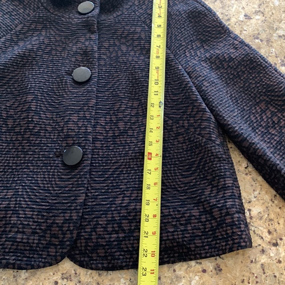 Brown Jacket Blazer Vintage Patterned Button 3/4 … - image 5